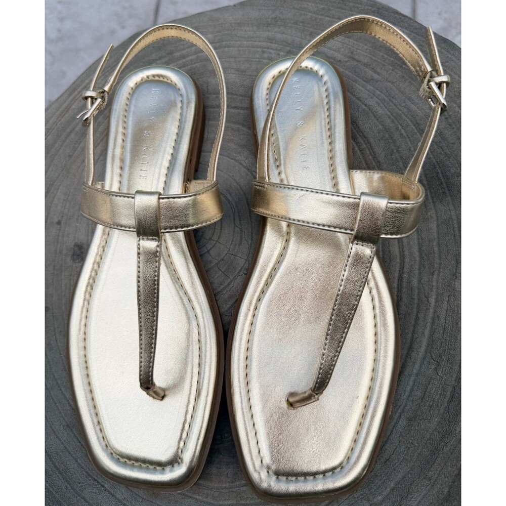 Kelly & Katie Coupri Gold T- Strap Slingback Sandals SZ 11